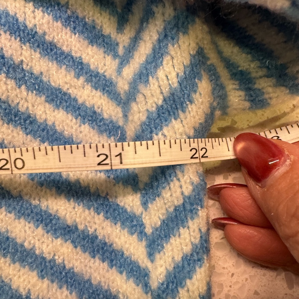 Camille - Blue/White Chevron Women's Open Front Cardigan Sweater - size S - Picture 9 of 14